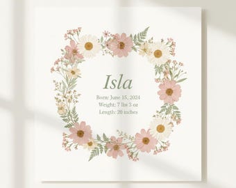 Personalized Wildflower Baby Birth Stats Print | Pressed Floral Nursery Wall Art Digital Download