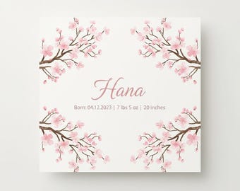 Personalized Cherry Blossom Baby Birth Stats Print | Sakura Nursery Wall Art Digital Download