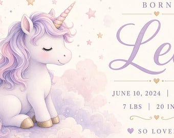 Personalized Soft Unicorn Baby Birth Stats Print | Pastel Nursery Wall Art Digital Download