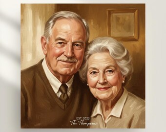 Custom Classic Oil Painting Grandparents Portrait from Photo | Heirloom Family Gift Digital Download