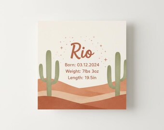 Personalized Soft Desert Baby Birth Stats Print | Terracotta Southwest Nursery Digital Download