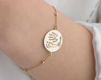 Baby Handprint Bracelet Personalized Baby Footprint Bracelet Custom Newborn Bracelet Baby Keepsake and Stillborn Gift for New Mom Bracelet