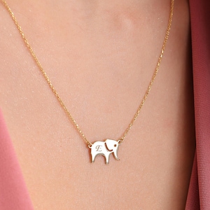 Cute Elephant Necklace for Women Sterling Silver Animal Necklace for Her Elephant Jewelry for Girls Dainty Gold Initial Necklace for Mom