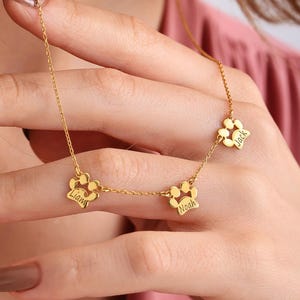 Custom Paw Print Name Necklace for Women Sterling Silver Paw Print Necklace for Her Personalized Paw Necklace 14K Gold Dog Name Necklace