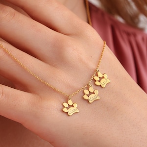 Dainty Paw Print Necklace for Women Sterling Silver Dog Name Necklace for Mom Personalized Paw Necklace for Her 14K Gold Paw Women Necklace