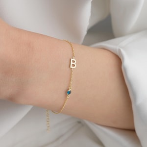 Custom Birthstone Bracelet Birthstone Initial Bracelet with Birthstone Bracelet with Initial Birthstone Letter Bracelet with Birthstone