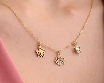 14K Gold Birthflower Necklace for Women Custom Birth Month Flower Necklace  for Her Personalized Birth Flower Necklace for Mom Gift for Girl