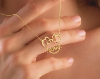 Collier tête de Minnie personnalisé avec prénom Mickey Mouse Collier à breloques Disney dessin animé délicat Minnie Mouse cadeau de Noël Disneyland