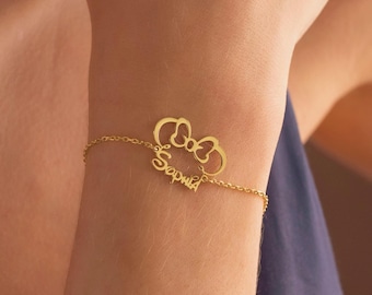 Bracelet prénom Minnie, Mickey Mouse, bracelet Minnie Mouse personnalisé dessin animé, bracelet à breloques Disney, cadeau de Noël Disneyland