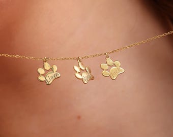 Custom Paw Print Name Necklace for Women Sterling Silver