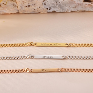 Curb Chain Bar-armband Cubaanse kettingnaamarmband 14K gouden naamplaat armband voor haar sierlijke mini-naamarmband voor vrouwen vriendin cadeau