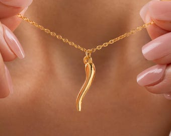 Dainty Italian Horn Necklace, Italian Horn Necklace, Gold Plated Talisman Necklace, Protection Necklace, Gift for her, Everyday Necklace
