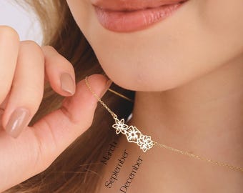 Mehrere Geburtsblumen Halskette Benutzerdefinierte Geburtsmonat Halskette Personalisierte Birthflower Halskette für Mama Familie Halskette Muttertagsgeschenk