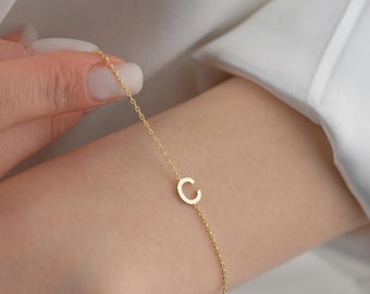 Custom Initial Bracelet Silver Birthstone Bracelet Personalized Letter Bracelet with Birthstone