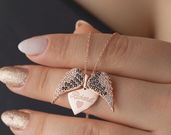 Dainty Gold Angel Wings Necklace with Name Personalized Angel Wing Necklace Custom Memorial Necklace Guardian Angel Wings Necklace for Mom