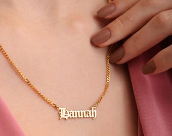 Gothic Name Necklace Sterling Silver Old English Name Necklace for Women Personalized Name Plate Necklace Custom Gothic Font Necklace