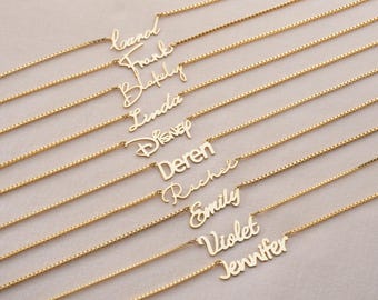 Customized Box Chain Name Necklace for Women Sterling Silver Name Necklace for Girls Name Plate Necklace Dainty Script Name Necklace