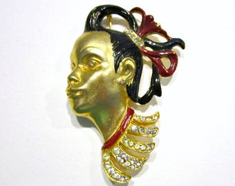 ASIAN MOTIF Pin Brooch Brass Metal 8261 Vintage Victorian