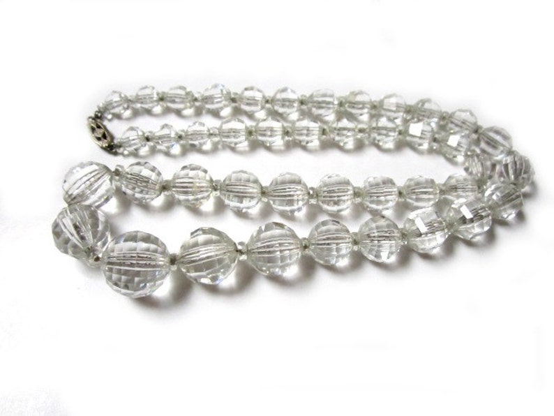 Vintage Faceted Crystal Necklace Vintage 14K White Gold Filled Clasp Wedding Jewelry Cut Clear Crystal Necklace 16 Under 50
