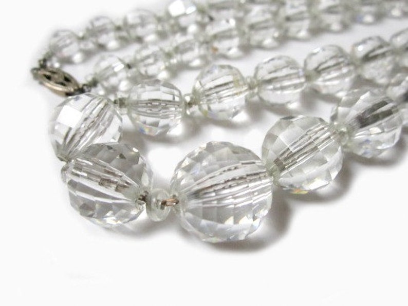 Vintage Faceted Crystal Necklace Vintage 14K White Gold Filled Clasp Wedding Jewelry Cut Clear Crystal Necklace 16 Under 50