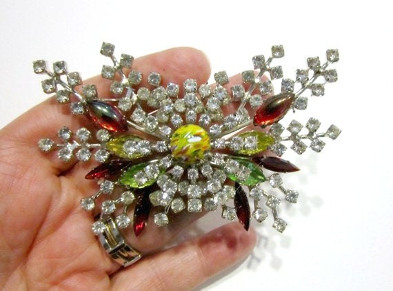 Vintage Rhinestone Butterfly Brooch HUGE Clear Col