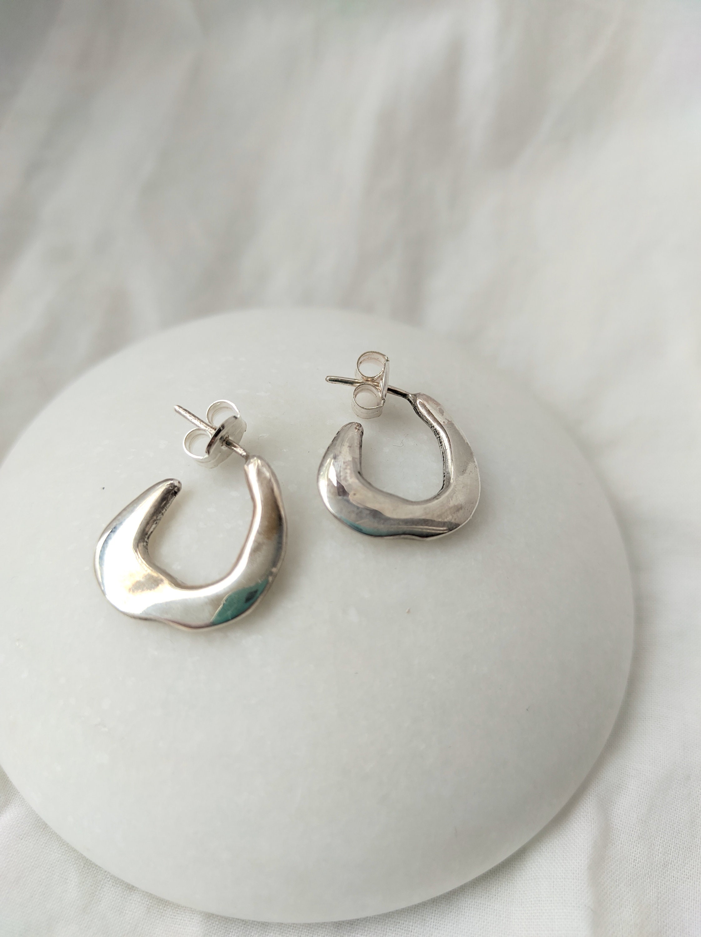 Contemporary Hoop Earrings in Sterlings Silver Irregular | Etsy