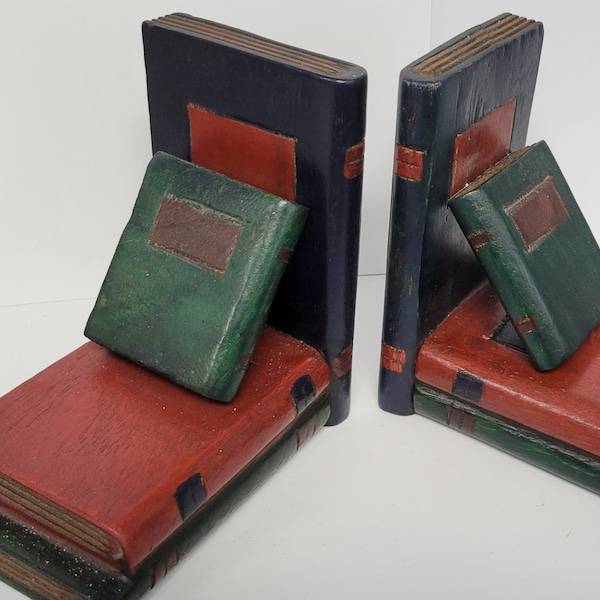 Vintage Wooden Book, Bookends handrcrafted in Thailand