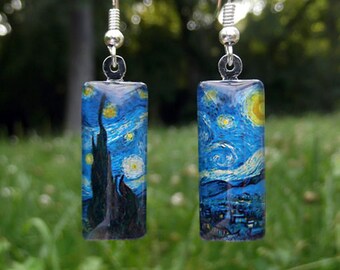 Starry Night earrings, Van Gogh earrings, small glass earrings, birthday gift, Christmas, Hanukkah, Mother's Day
