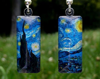 Starry Night earrings, Van Gogh earrings, small glass earrings, birthday gift, Christmas, Hanukkah, Mother's Day