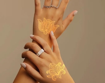 5 arkuszy Złotych Tymczasowych Tatuaży, Akcesoria Festiwalowe, Złota Impreza Boho Decor Body Glitter Metaliczne Naklejki Boho Chic Mandala Akcenty