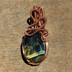 Blue Tiger's Eye Pendant for Energy Protection Crystal Handmade Copper Amulet Reiki Healing Gift Idea Spiritual Necklace Birthday Present