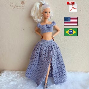 Häkelanleitung für ein Barbie-Outfit (PDF) | Elegantes Rock- und Crop-Top-Set | Puppenkleidung für Fortgeschrittene | Schritt-für-Schritt-Fotos | Sofort-Download