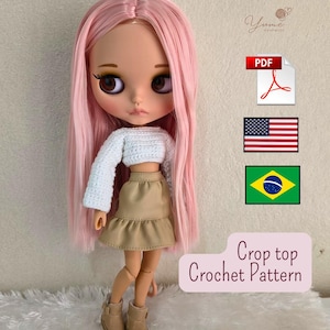 Blythe Crochet Cop top Pattern PDF | Easy Doll Cropped Crochet Pattern | Digital Download | Blythe Doll Accessories | English & Portuguese