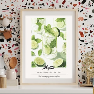 Poster Mojito / Cocktail Print / Illustrative Drinks Druck / Bar Deko / Cocktail Poster / Cocktail Kunst / Homebar