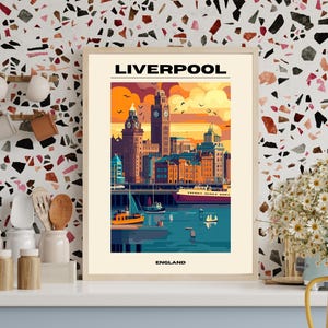 Lámina artística de Liverpool - Ilustración de Liverpool - Póster gráfico de la ciudad - Póster de viaje - Impresión de escapada urbana - Arte urbano del Reino Unido
