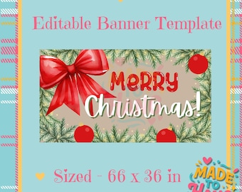 Merry Christmas Banner Template | Editable Canva Design (Digital Download)