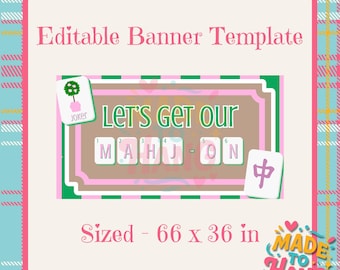 Let’s Get Our Mahj-On! Banner Template | Editable Canva Design (Digital Download)