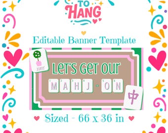Nu kör vi Mahj-On!-bannermall | Redigerbar Canva-design (digital nedladdning)