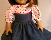 Denim and hearts corset style short sleeve dress fits 18 inch dolls 480