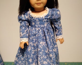 Blue vine long sleeve Regency dress fits 18 inch dolls #1002