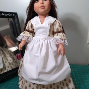 SLIM 18 inch doll 4 piece Colonial day dress set, dress, apron, fichu and cap #