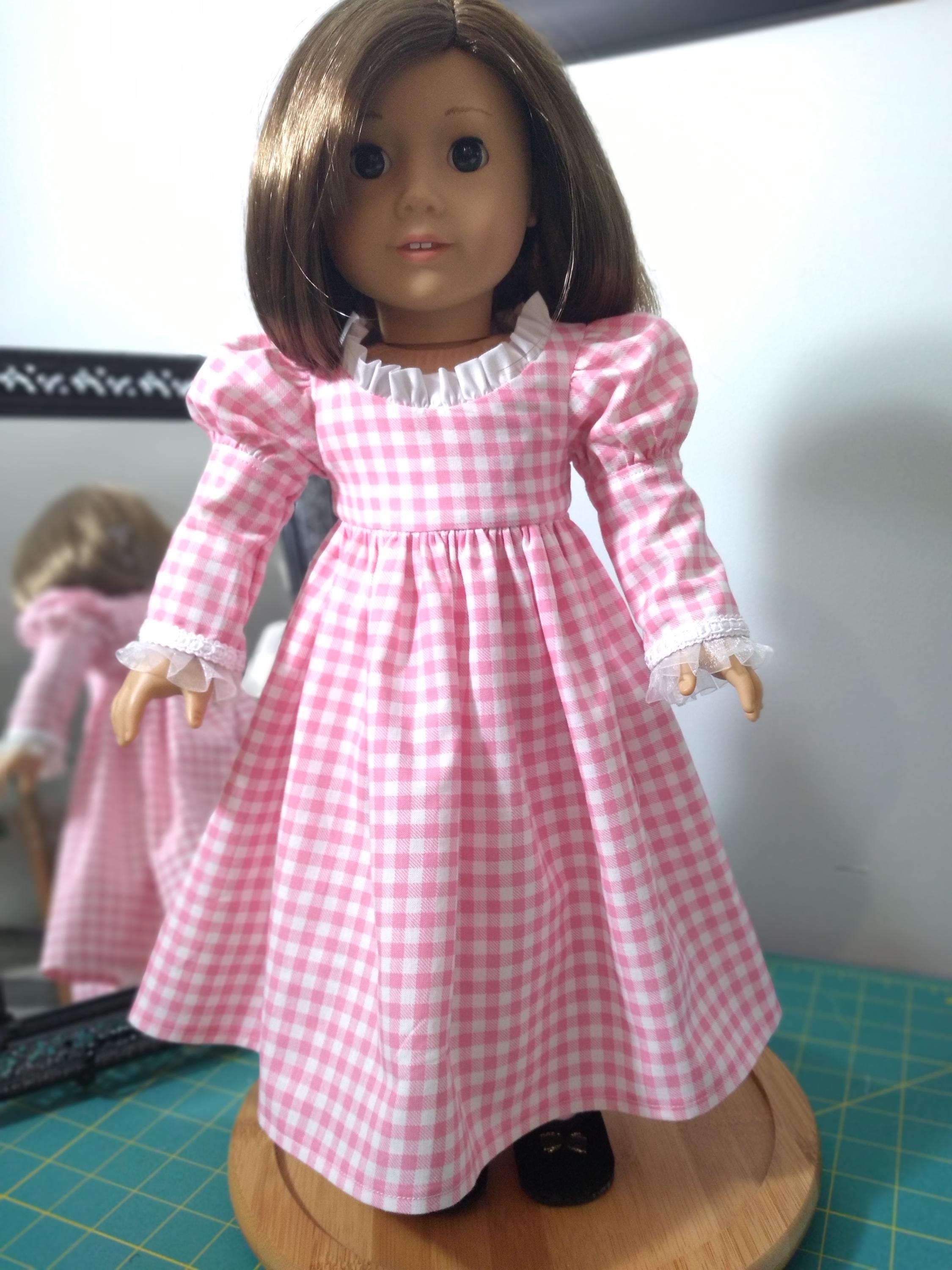 Everyday pink check regency dress  fits 18 inch dolls #