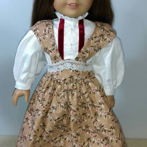 Tan floral women style jumper and blouse,  set fits 18 inch dolls # 646