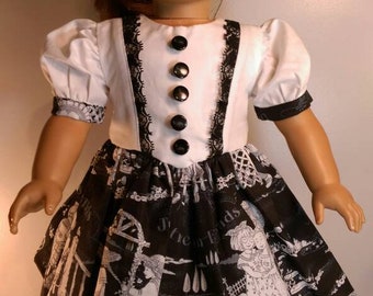 Short sleeve black and white dress Fits 18 inch dolls #432