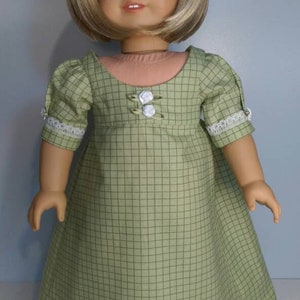 Regency green plaid print dress fits 18 inch dolls#534