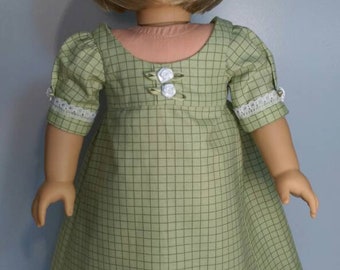 Regency green plaid print dress fits 18 inch dolls#534