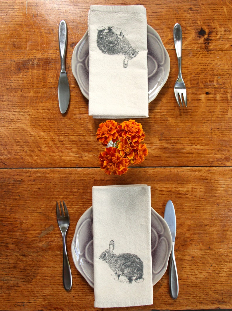 Cloth Napkins Bunny Rabbit hand screen printed set of 2 Etsy