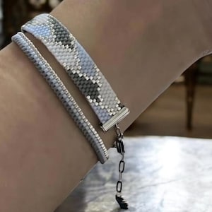 Handmade Miyuki Bracelet Set -  Blue & White - Adjustable Stainless Steel - Gift for Her - Elegant  Beaded Jewelry