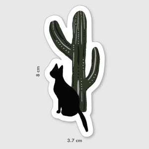 Sticker vinyle chat noir et cactus