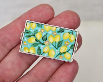 Sterling Silver Miniature Lemon Tray: Hand-Painted Dollhouse Collectible